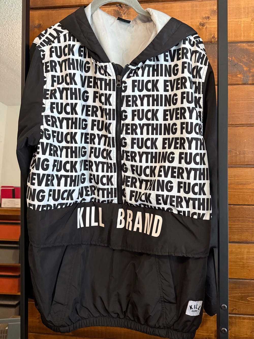 KILL BRAND Black & White Graphic Anorak Half Zip Jacket